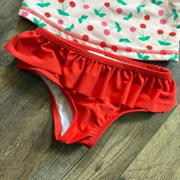 Starting Out Cherry Print 2 piece swimsuit Rashgaurd & ruffle bottom see INFO - Picture 4 of 8